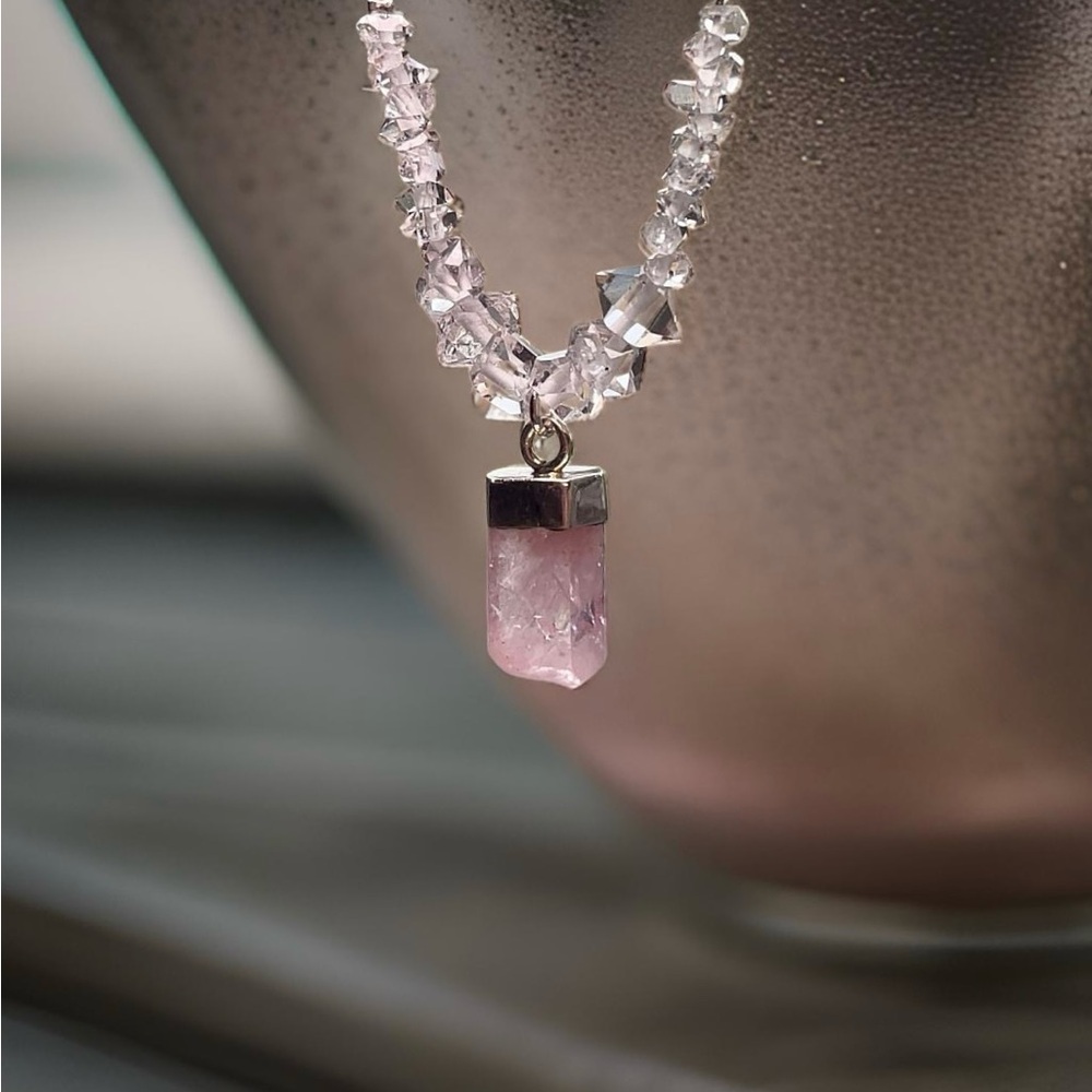 Hand Crafted Diamond & Morganite Charm Necklace - Picture 6 of 8